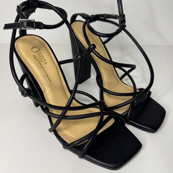Olivia Rae Shoes - Strappy Black Block Heel Sandals Size 8